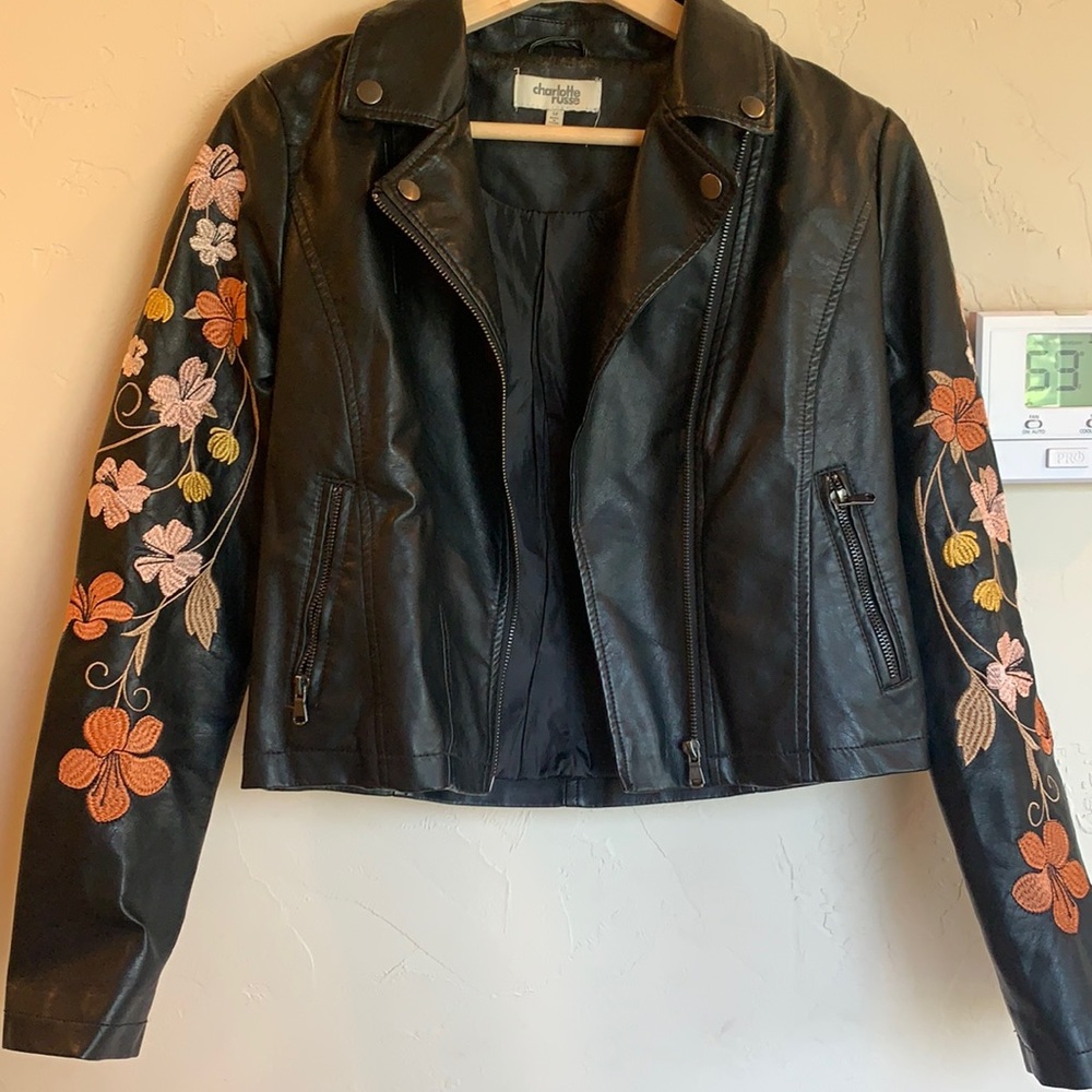 Floral Leather Jacket - Size S
